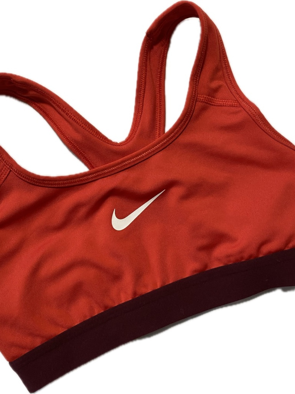Nike Orange-Red Sports Bra with Dark Maroon Band